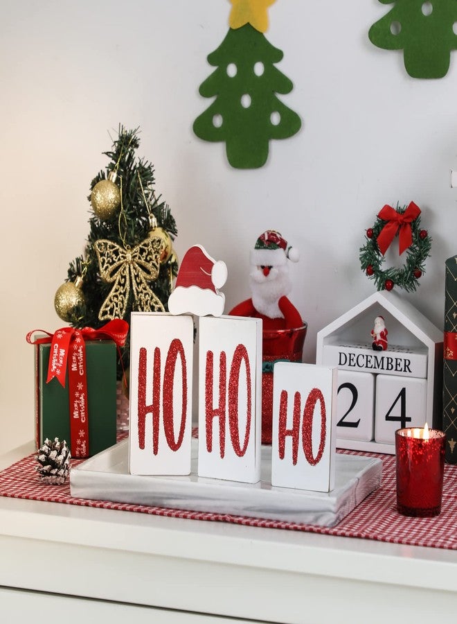 KORMMCO Ho Wood Christmas Blocks for Table & Party Decor - Xmas Wooden Tabletop Signs 4 Pieces (White) - Image 4